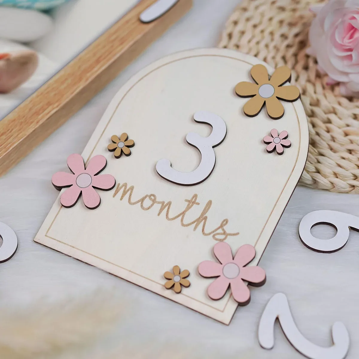 Milestone Card Set - 나무 아기 월간 마일스톤 카드 꽃