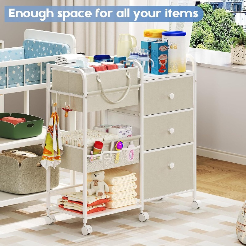 Baby Nursery Utility Cart - 대용량 아기 기저귀 정리함 카트 3단