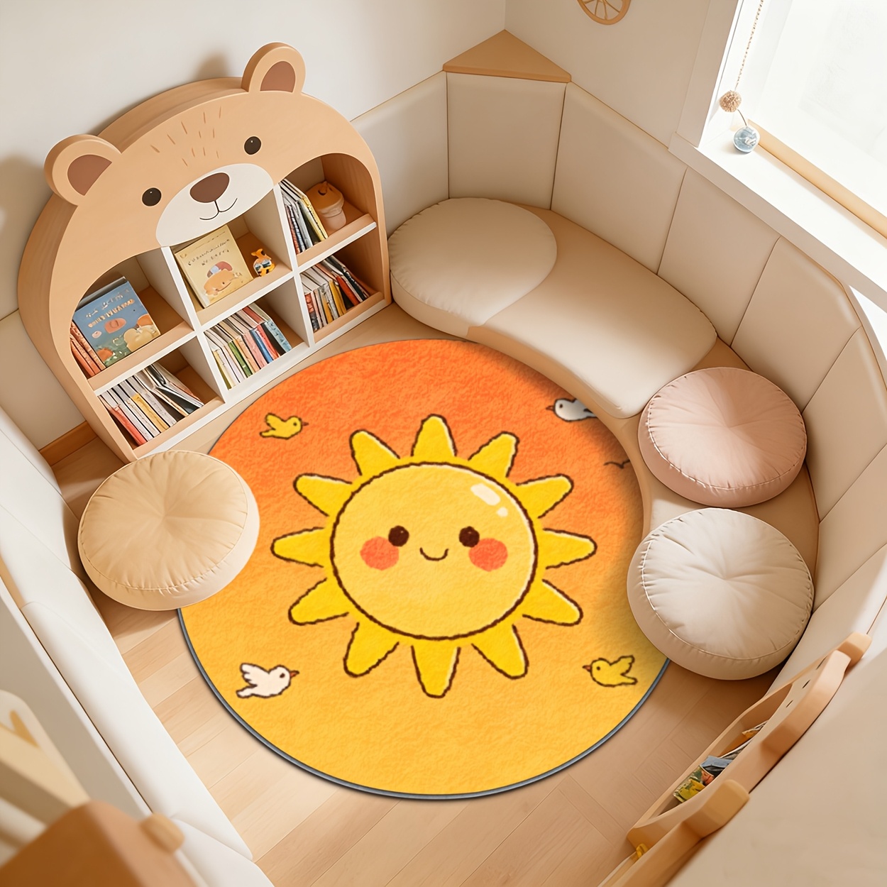 Baby Nursery Yellow - 아이들용 원형 태양 모양 러그 노란색