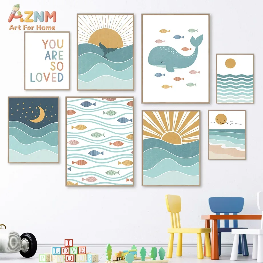 Baby Nursery Wall Art - AZNM 보헤미안 해양 캔버스 벽 장식