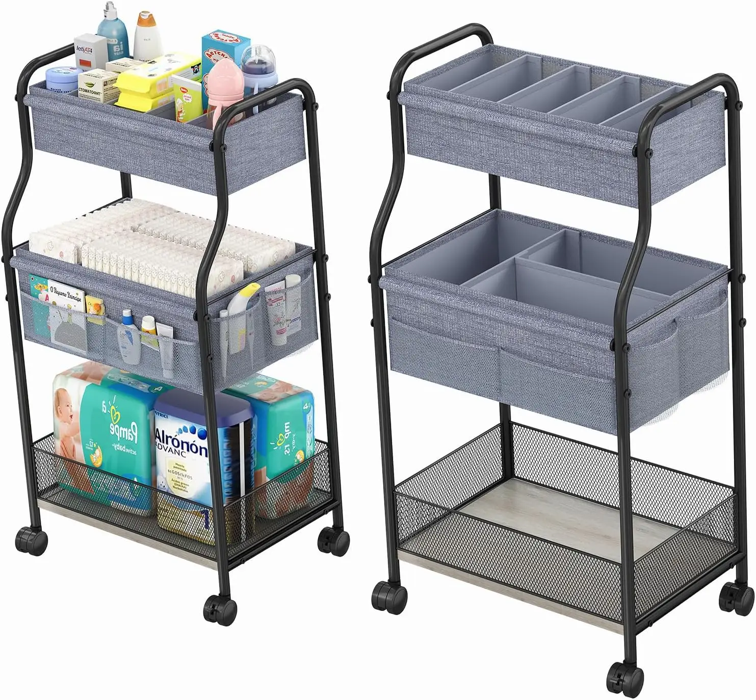 Baby Nursery Utility Cart - 3단 아기 기저귀 정리함 및 수납