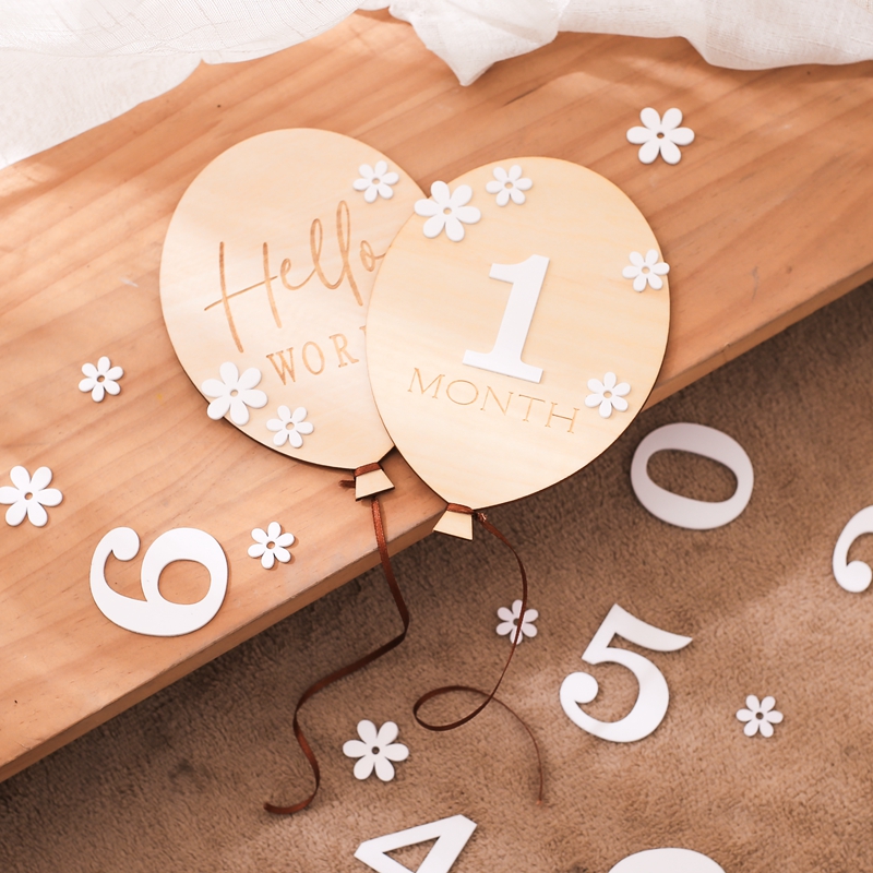 Milestone Card Set - 2Pcs 아기 나무 풍선 마일스톤 카드