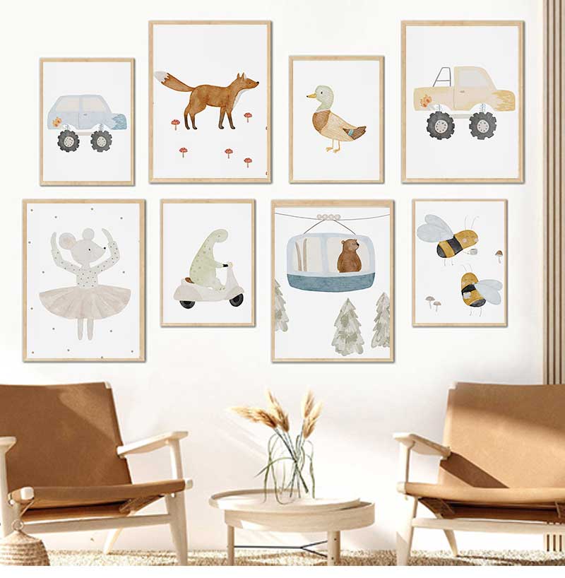 Baby Nursery Wall Art - 만화 거위 꿀벌 곰 오리 공룡