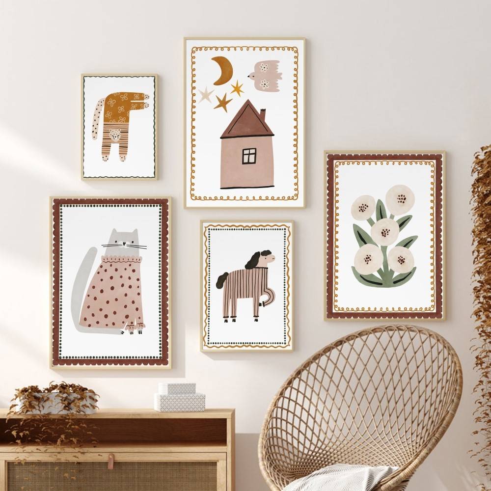 Baby Nursery Wallpaper Neutral - 중성적인 보헤미안 스타일의 어린이 포스터, 귀여운
