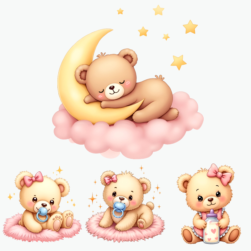 Baby Nursery Yellow - 귀여운 아기 곰 스티커 세트, 부드러운