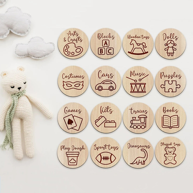 Baby Nursery Things - 나무 재질 보관 태그, 그림이 있는
