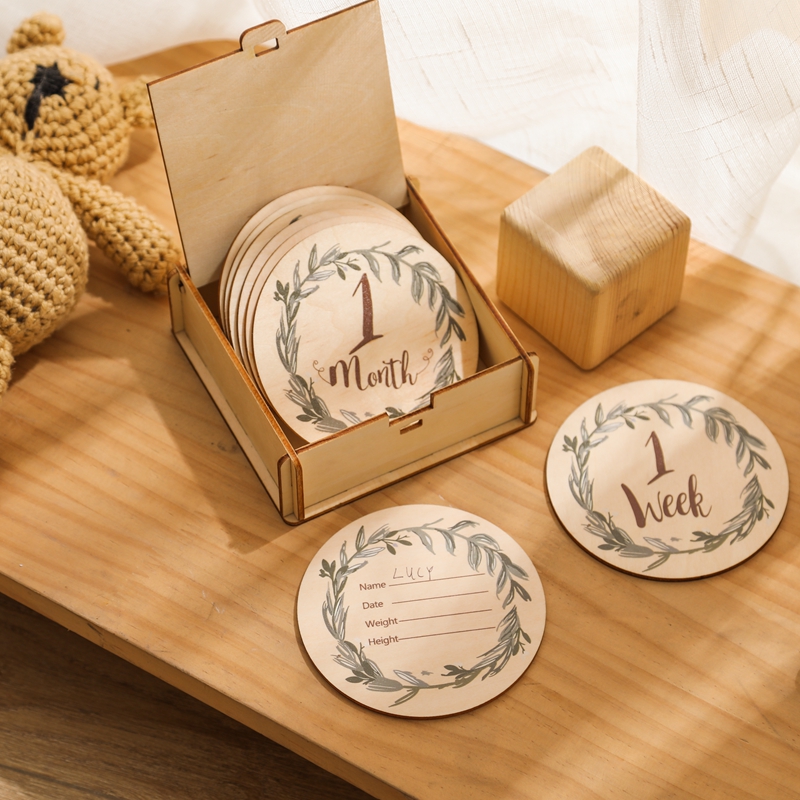 Milestone Card Set - 8Pcs 나무 아기 마일스톤 카드 번호