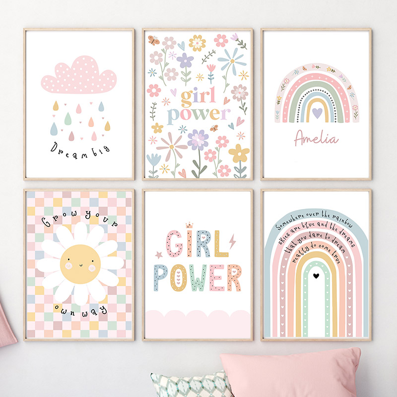 Baby Nursery Wall Art - 태양 꽃 무지개 구름 심장 보육