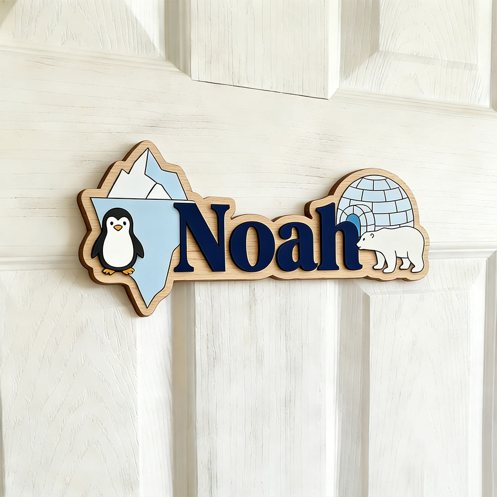 북극 펭귄 & 북극곰 맞춤 이름표시판, 얼음 동굴 보육 - Baby Nursery Wall Art 리뷰 및 가격
