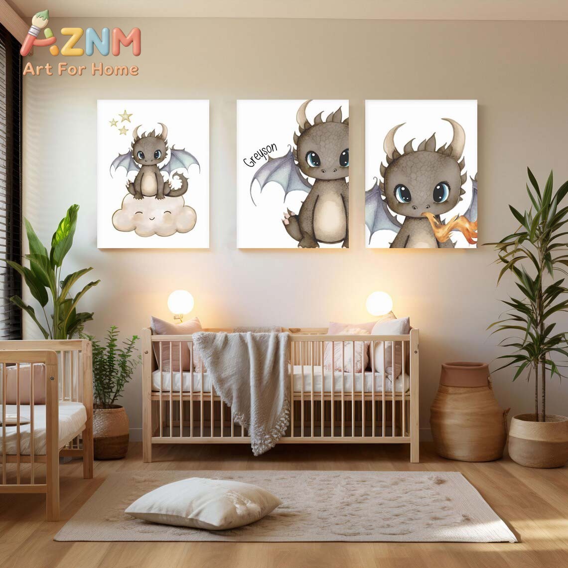 AZNM 귀여운 아기 드래곤 캔버스 벽 예술 만화 판타 - Baby Nursery Wall Art 리뷰 및 가격