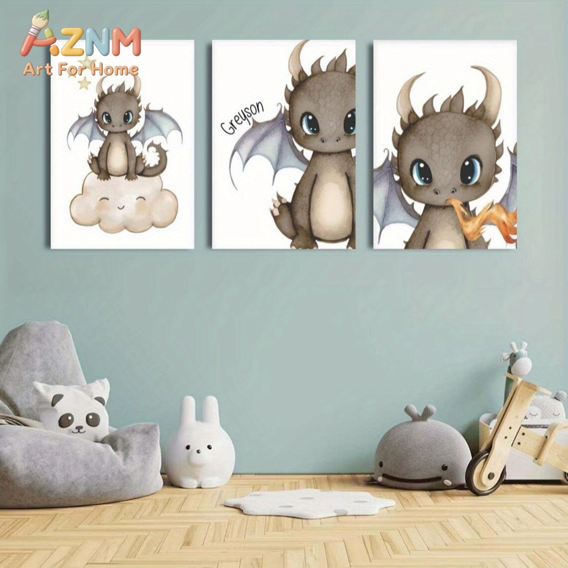 AZNM 귀여운 아기 드래곤 캔버스 벽 예술 만화 판타 - Baby Nursery Wall Art 리뷰 및 가격