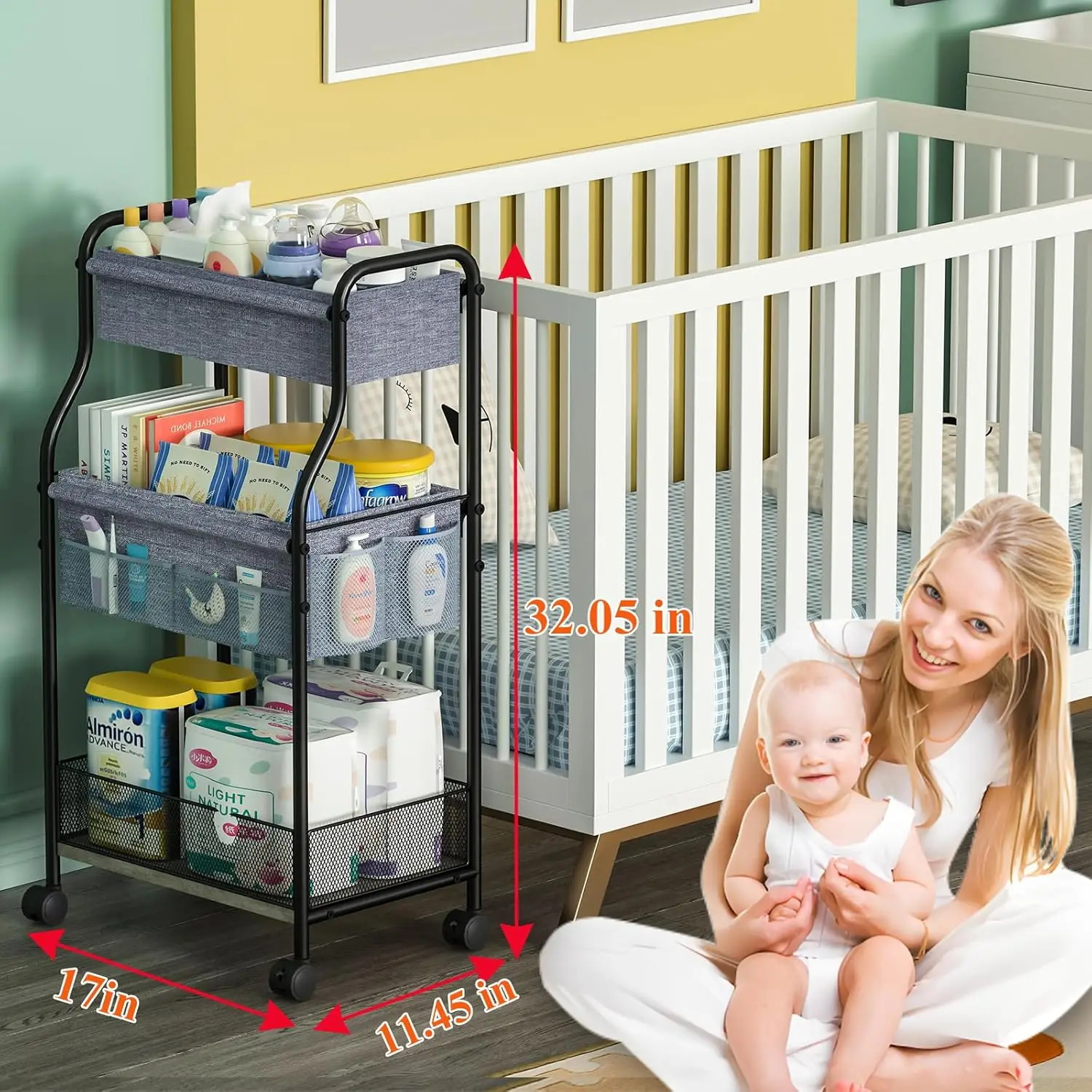 3단 아기 기저귀 정리함 및 수납 카트, 유아용품 보관 - Baby Nursery Utility Cart 리뷰 및 가격