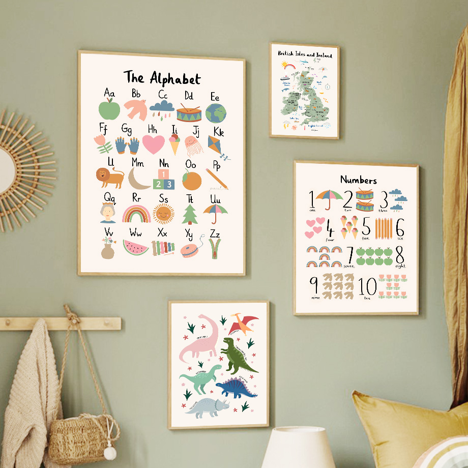 동물 세계지도 공룡 알파벳 숫자 캔버스 벽 예술 그림  - Baby Nursery Wall Art 리뷰 및 가격