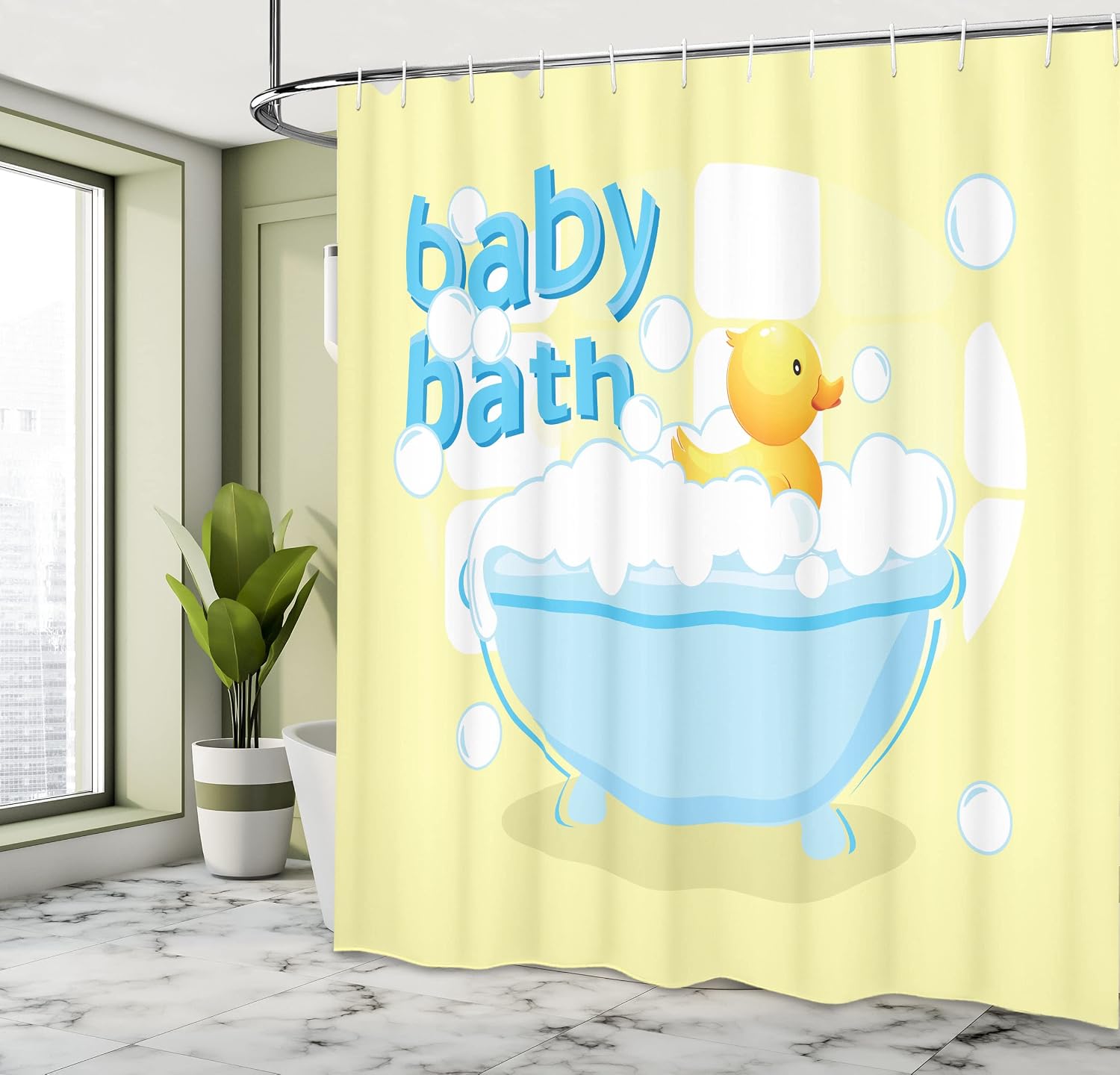 노란색 아기 목욕 샤워 커튼 재미있는 디자인 방수 욕실 - Baby Nursery Yellow 리뷰 및 가격