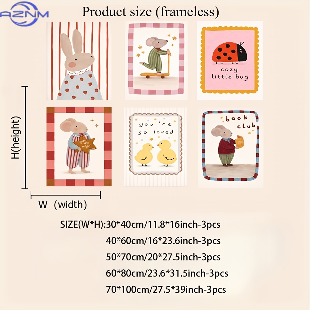 6개입 프레임리스 귀여운 만화 동물 캔버스 포스터 -  - Baby Nursery Wall Art 리뷰 및 가격