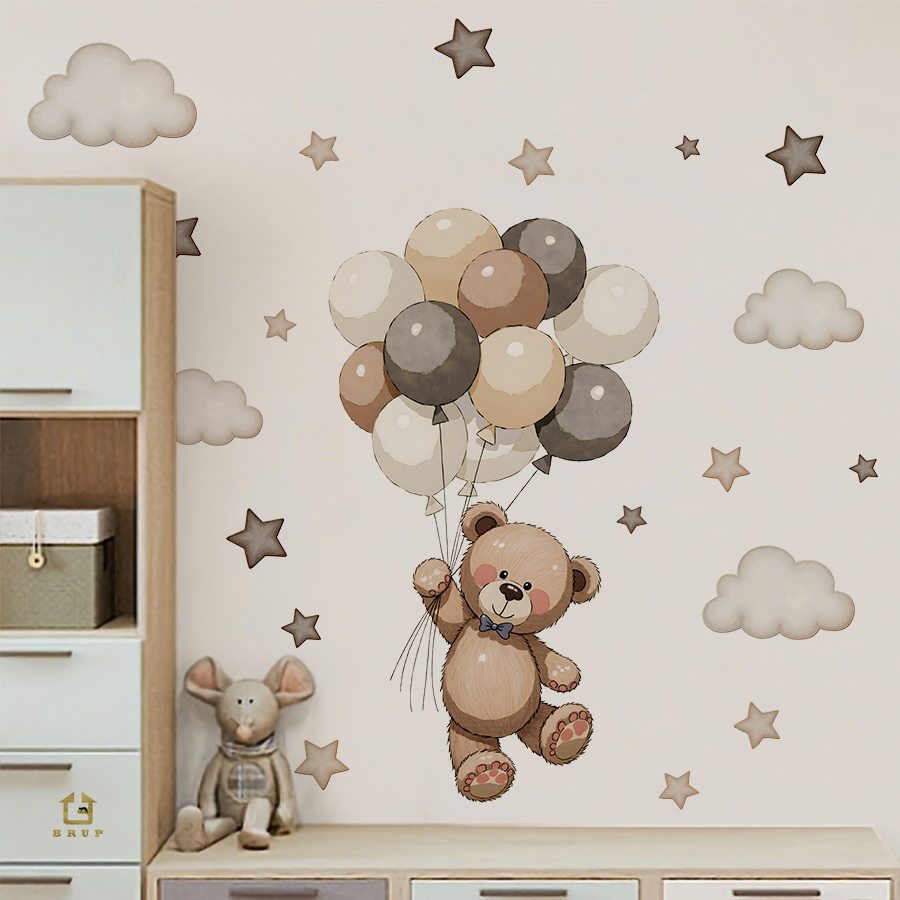 사랑스러운 테디 베어 벽 데칼, 풍선, 별 및 구름이  - Baby Nursery Things 리뷰 및 가격