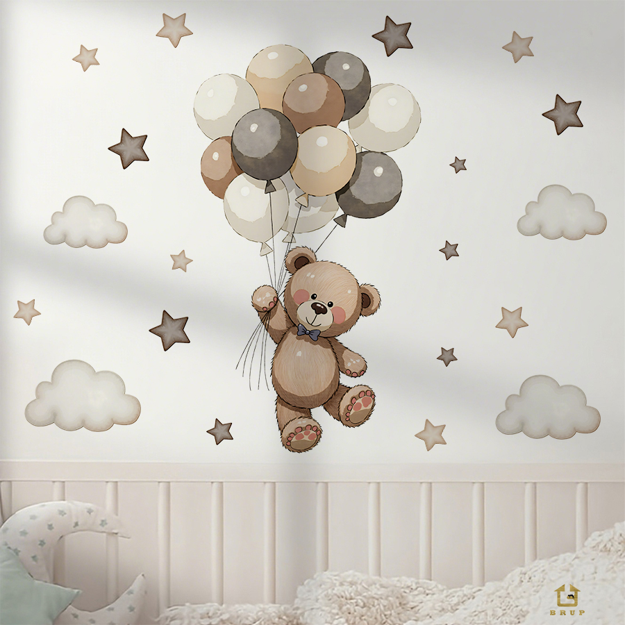 사랑스러운 테디 베어 벽 데칼, 풍선, 별 및 구름이  - Baby Nursery Things 리뷰 및 가격
