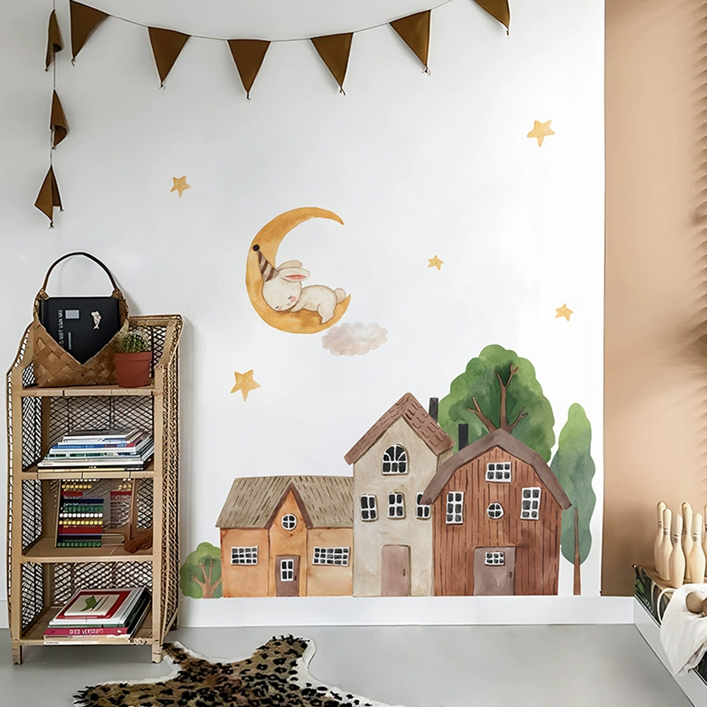 패브릭 만화 숲 빈티지 타운 벽 PVC 문 토끼 스티커 - Baby Nursery Wall Art 리뷰 및 가격